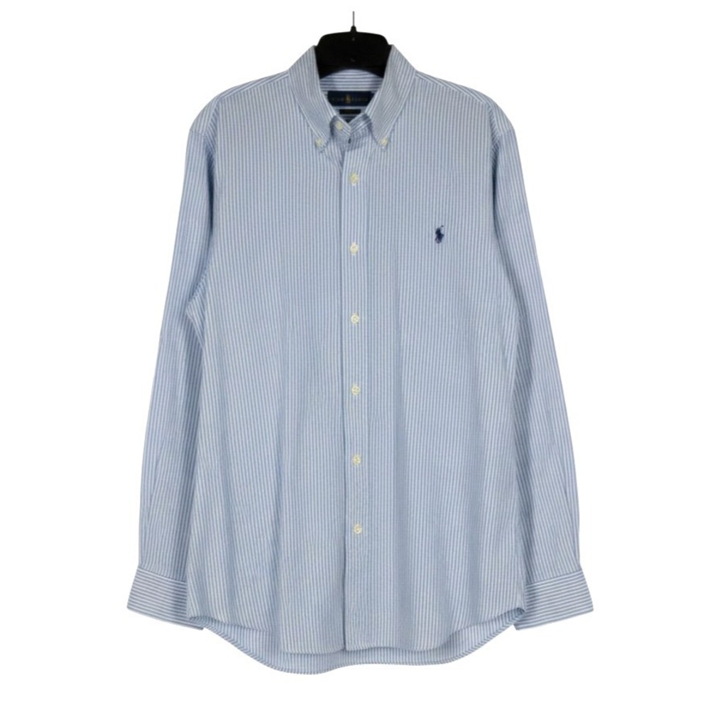 POLO RALPH LAUREN White w/Blue Stripes CLASSIC FIT Button-Down BLUE PONY Shirt L
